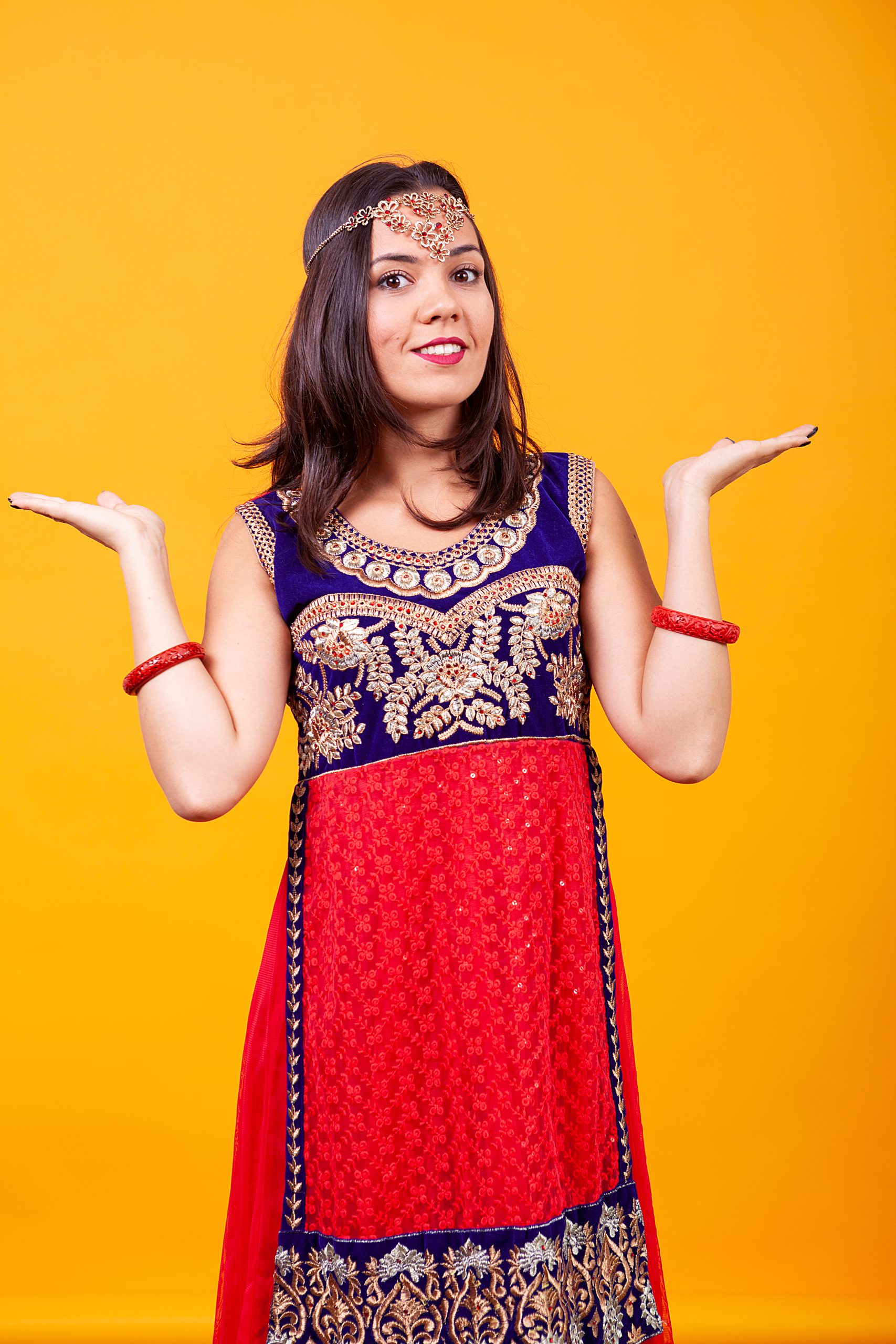 Beautiful young woman wearing arabic ethnic costume. Foreign culture