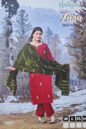 Party Wear 3 Piece Suit Set, Designer Neck Work With Pocket In Bottom