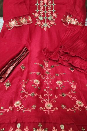 Party Wear 3 Piece Sharara Set, Designer Embroidery In Whole Kurta