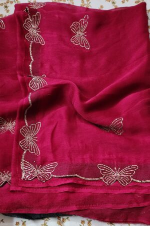 Beautiful and Light Weight Saree With Butterfly Stone Work & Running Blouse