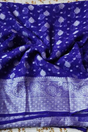 Beautiful Georgette Silver Buti Fancy Soft Saree & Heavy Border With Blouse